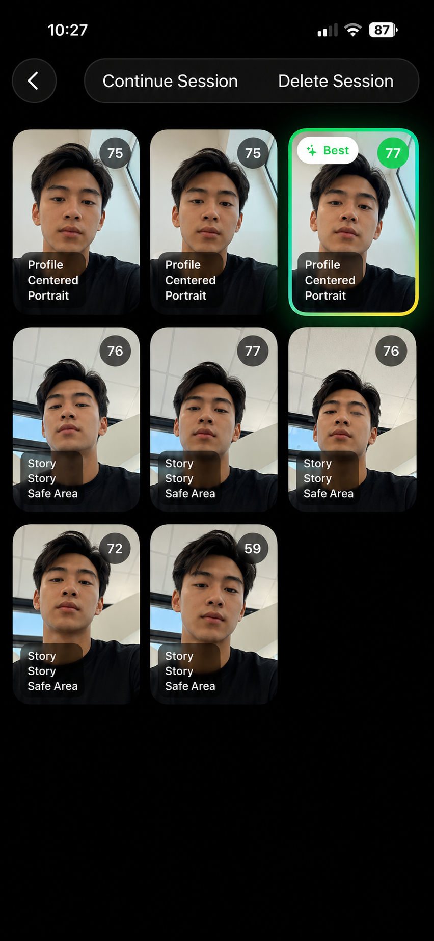 GoodPose session selection screenshot